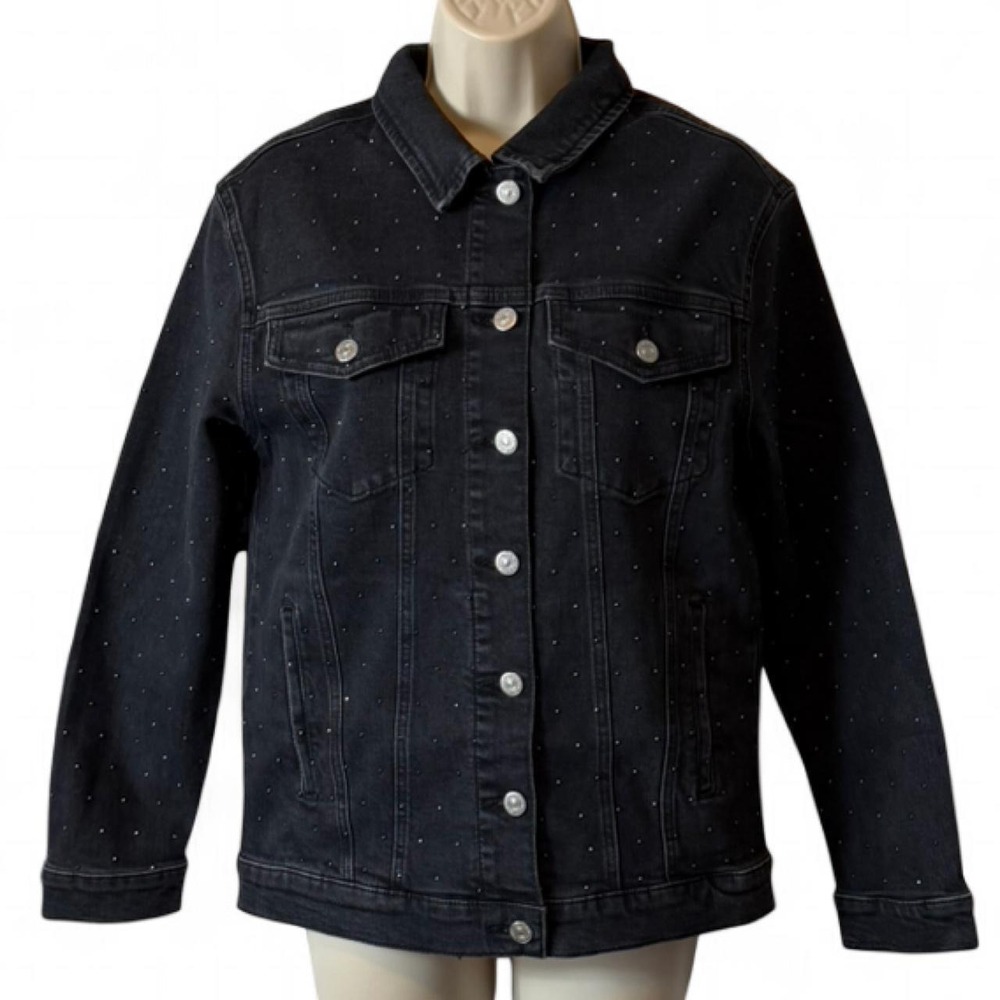 Mavi Jeans "Karla" Shiny Smoke Black‎ Rhinestone Denim Jacket, Women's Size S